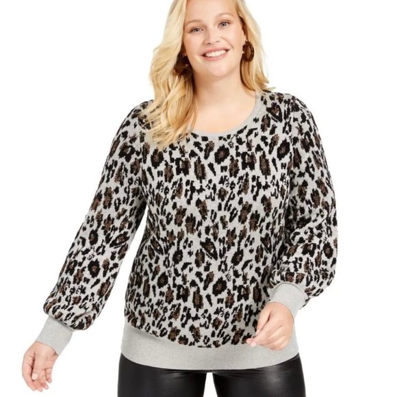 Alfani Scoop Neck Animal Print Metallic Detail Sweater NWT Sz 3X - Picture 1 of 13